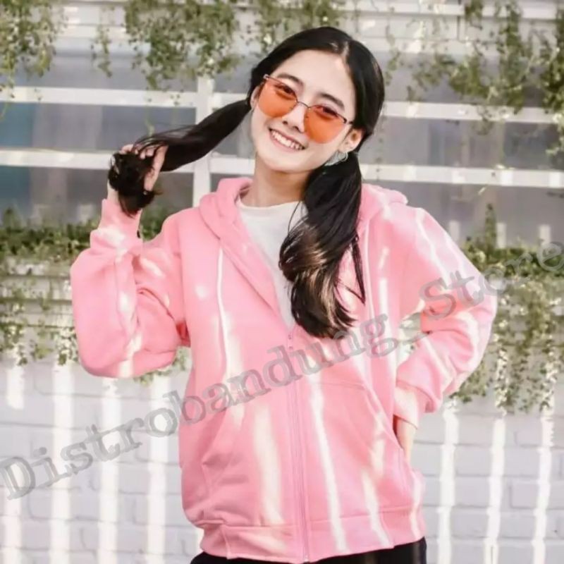 [ PROMO ] SWEATER POLOS HOODIE ZIPPER RESLETING WARNA PINK BABY