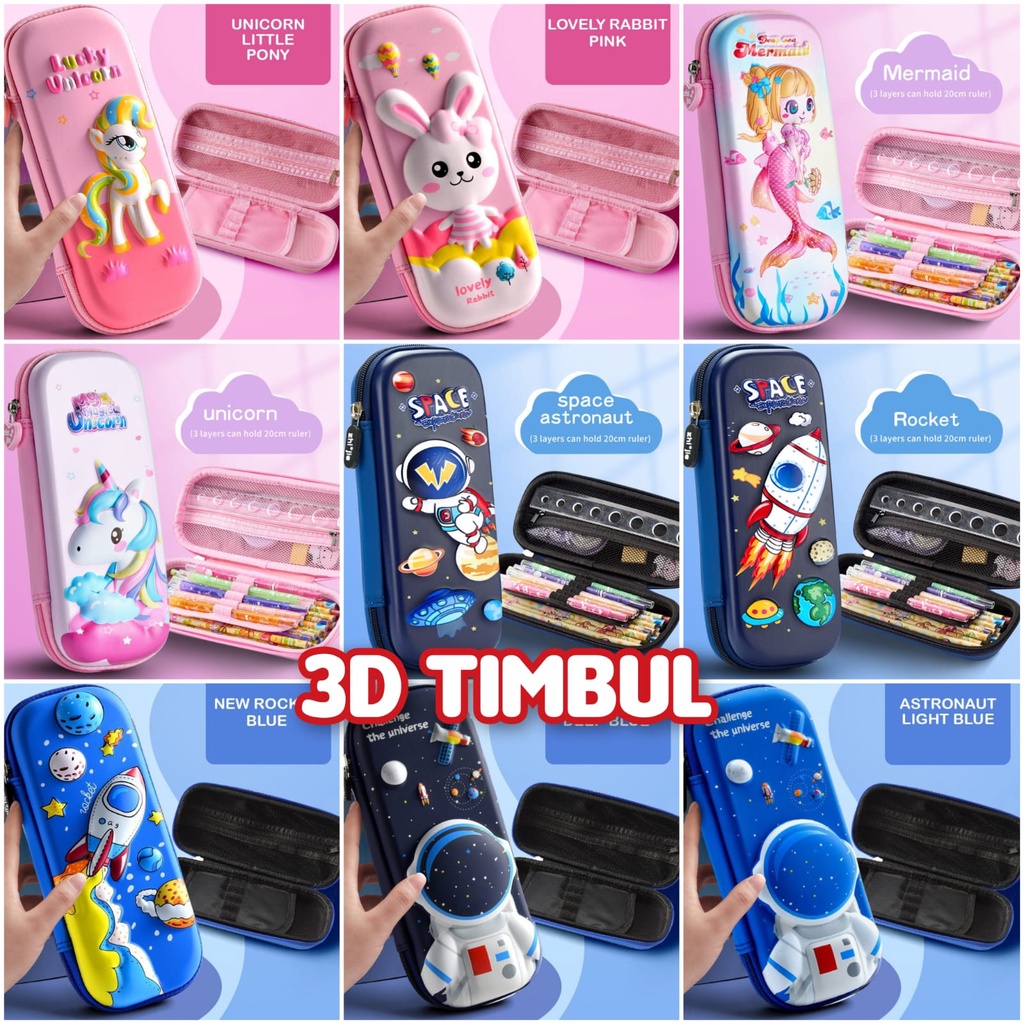 

Kotak Pensil 3D Waterproof Karakter Unicorn Astronot Rocket 3D Timbul Pencil Case Tempat Pensil Grosir kotak pensil anak kado ultah anak perempuan