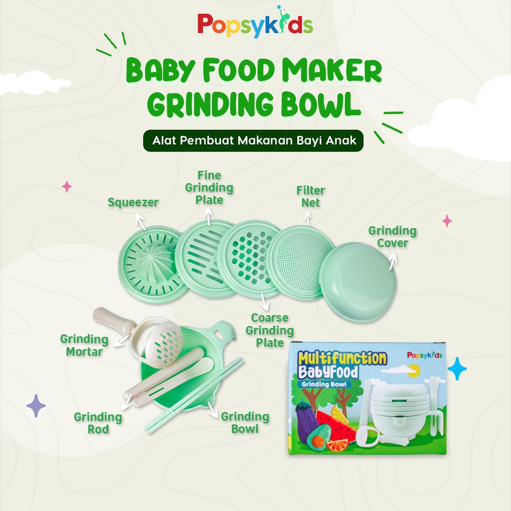 PopsyKids Baby Grinding Bowl MPASI Food Maker Alat Pembuat Makanan MPASI Bayi