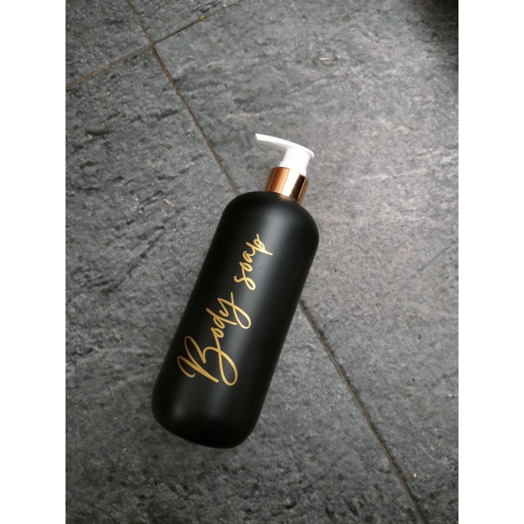 WHT-100 Botol Sabun Cair Pump Hitam Doff Gold Aesthetic 500ml Luxury Estetik Free Label - Black Collection