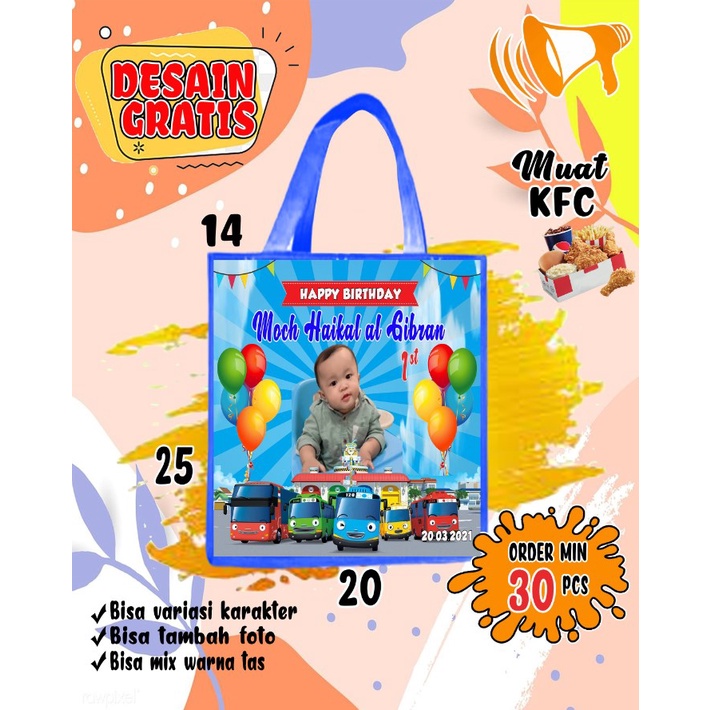 

TAS SPUNBOND GOODIE BAG SOUVENIR ULANG TAHUN ANAK CUSTOM UK P20 x L14 x T25 BAHAN TEBAL 75 GSM