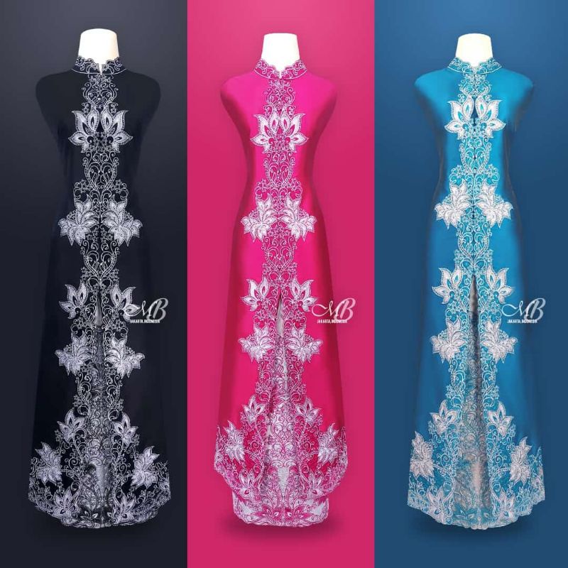 Setelan Kebaya KAIN  pola bordir sudah pake payet,bahan taveta orbit,motif anggrek bulan