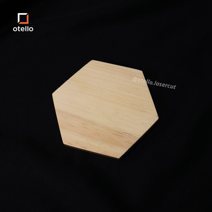 Pinu | Hexagon Wooden Coaster Kayu Pinus Grafir | Engrave Tatakan Gelas Cafe