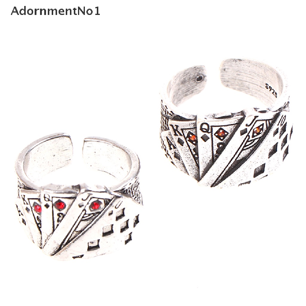 (AdornmentNo1) Cincin Vintage Adjustable Motif Kartu Poker Aksen Zirconia Kubik Untuk Perhiasan Wanita