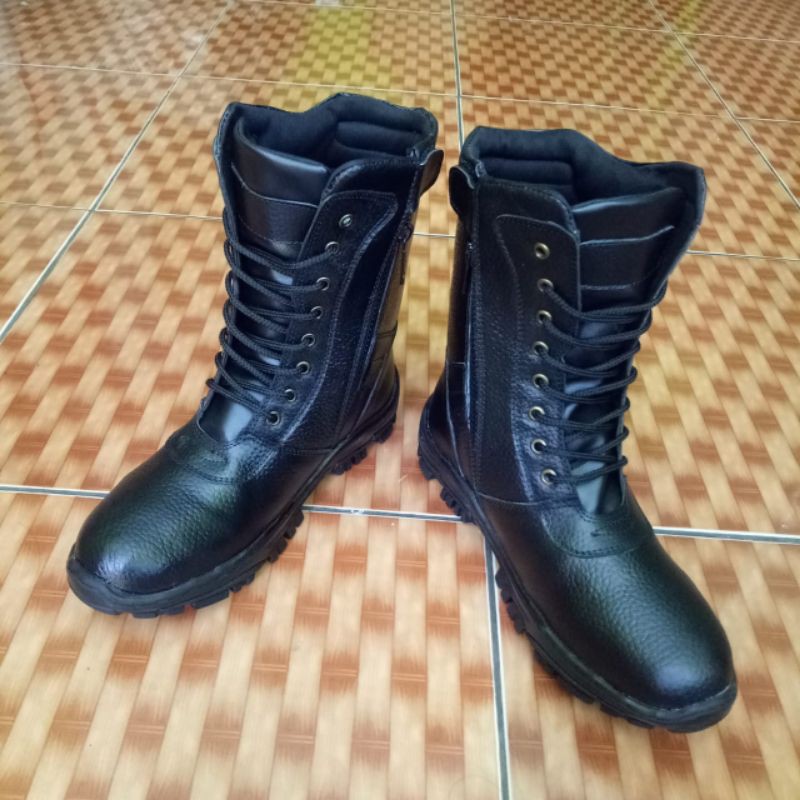 Sepatu pdl tali resteng hitam kulit asli TNI