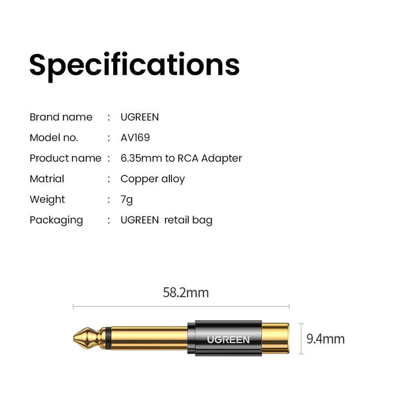 Ugreen Adapter Konektor Audio Mono 6.5mm 6.35mm Bahan Tembaga Lapis Emas