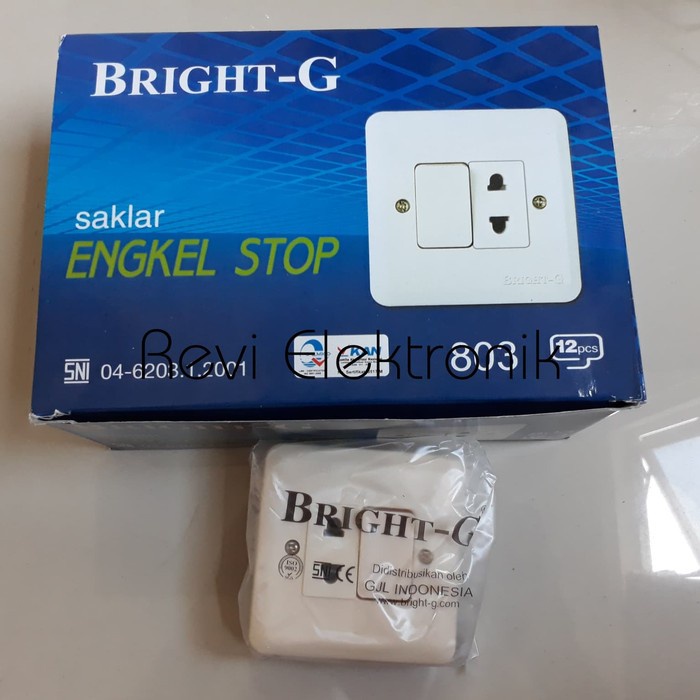 Saklar + Stop Kontak Merk Bright G 803 Engkel Stop IB Warna Cream