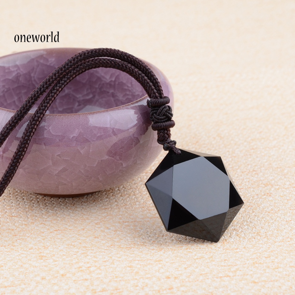 Kalung Rantai Liontin Hexagram Obsidian Tiruan Dengan Tali Untuk Wanita