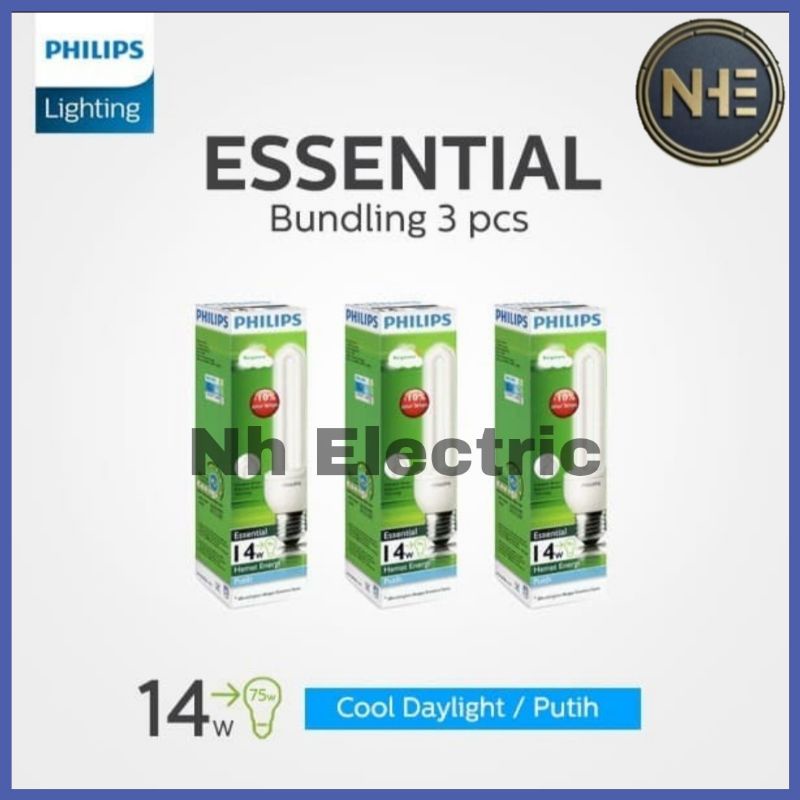 Lampu Philips Essential 14W Watt Putih CDL E27 - Esst 14 Watt Philips White 220V SNI Bundling 3 Pcs