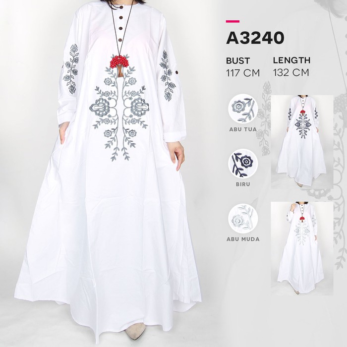 Terlaris now Maliju Gamis Putih Jumbo Bordir Katun - A3240 bh