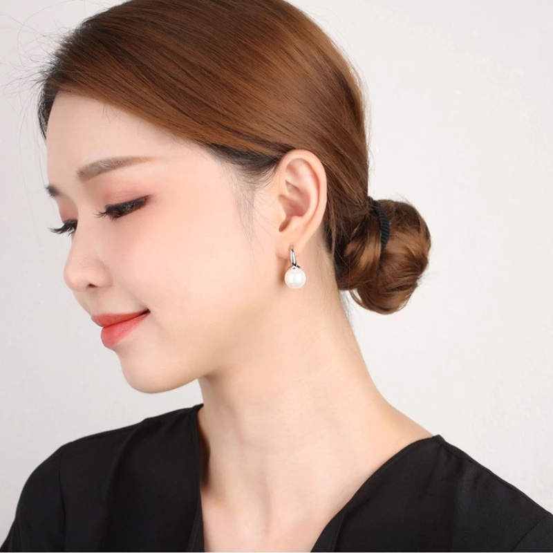 2021 Anting Hoop Sterling Silver 925 Hias Mutiara Besar 12mm Gaya Retro Korea Untuk Wanita