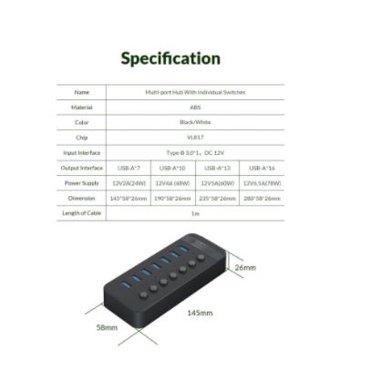 Usb 3.0 hub Orico 16 Port industrial on off Switch ABS 5Gbps Adapter ct2U3-16ab - Terminal usb3.0 16 slot saklar