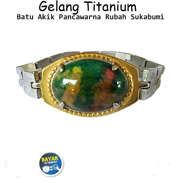 Gelang Titanium Batu Akik Pancawarna Rubah Sukabumi Pria