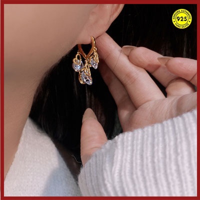 Anting Klip Lapis Emas 18K Bentuk Hati Bahan Zircon Anti Alergi Untuk Wanita