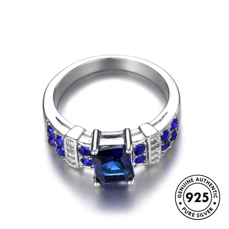 Cincin Sterling Silver 925 Simple Dengan Sapphire Untuk Wanita