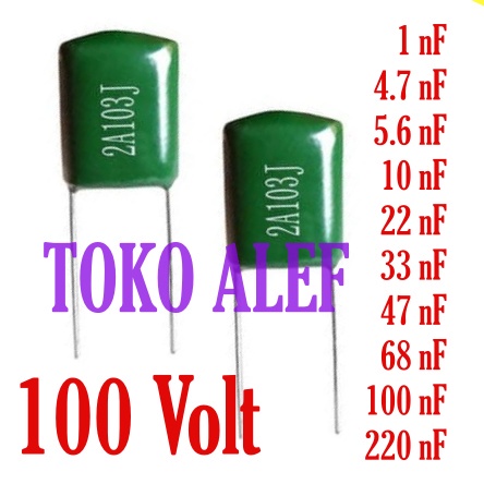 50Pcs kapasitor milar 100v 1 nF 4.7 nF 5.6 nF 10 nF 22 nF 33 nF 47 nF 68 nF 100 nF 220 nF