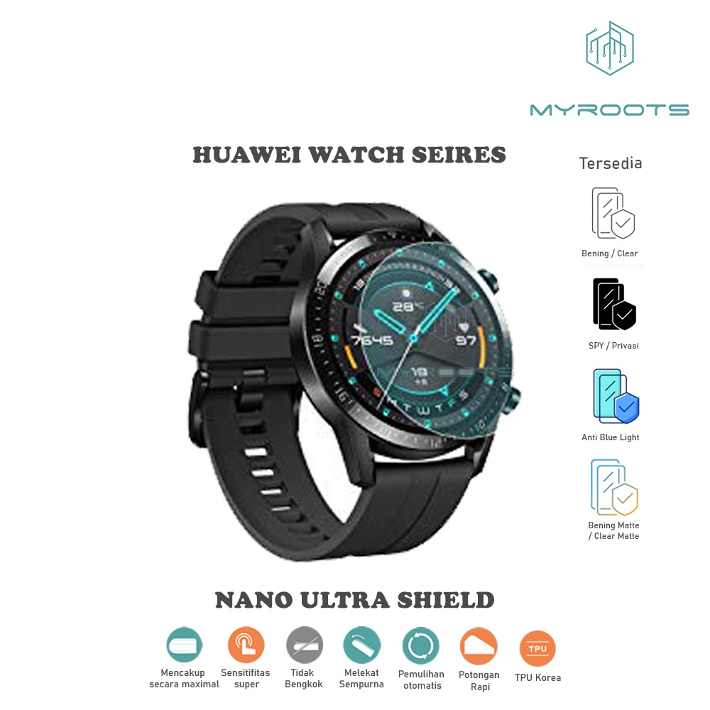 Anti Gores Jelly Hydrogel Huawei Smartwatch - Watch GT 4 3 Pro GT 2 Pro GT 2E GT 2 SE - Watch D Nano Ultra Shield Myroots Anti Spy - Glare Matte - Blue Ray