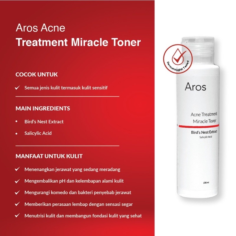 AROS Acne Treatment Miracle Toner Indonesia / Facial Wash Essence Serum Day Night Cream Mask Paket