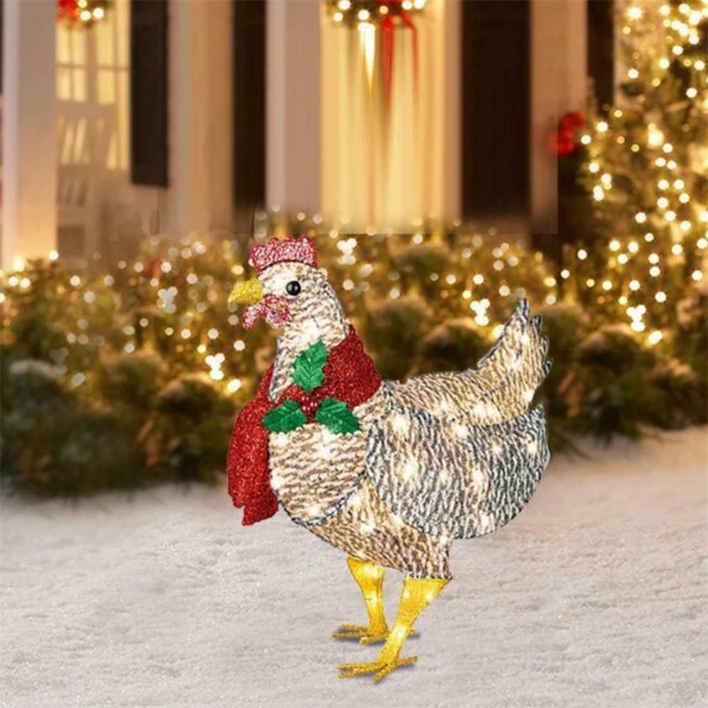 Patung Ayam Lentera Natal Dekorasi Taman Logam Rumput
