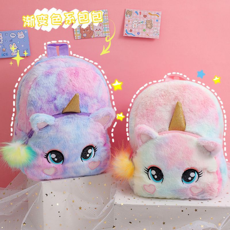 Tas Ransel Bulu Anak Perempuan Unicorn cat pom pom lucu kado anak perempuan import tas bulu