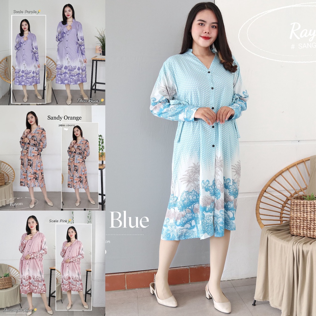 IZANY Piyama Dress Wanita  Sanghai / Daster Lengan Panjang Rayon Motif