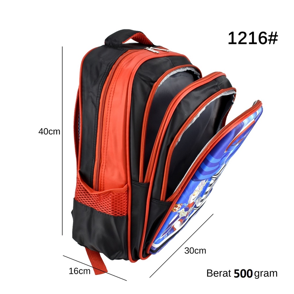 (RF) Tas Ransel 1216 &amp; 1218 Trolly Boys 16 Inch Tas Anak Cowok Cartoon (Batman,Spiderman,Ultraman,&amp;Captain)
