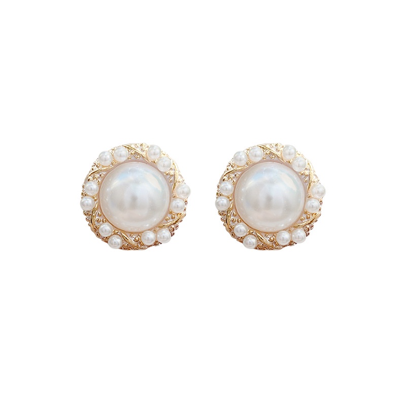 Anting Stud S925 Silver Needle Bentuk Bulat Aksen Mutiara Untuk Wanita