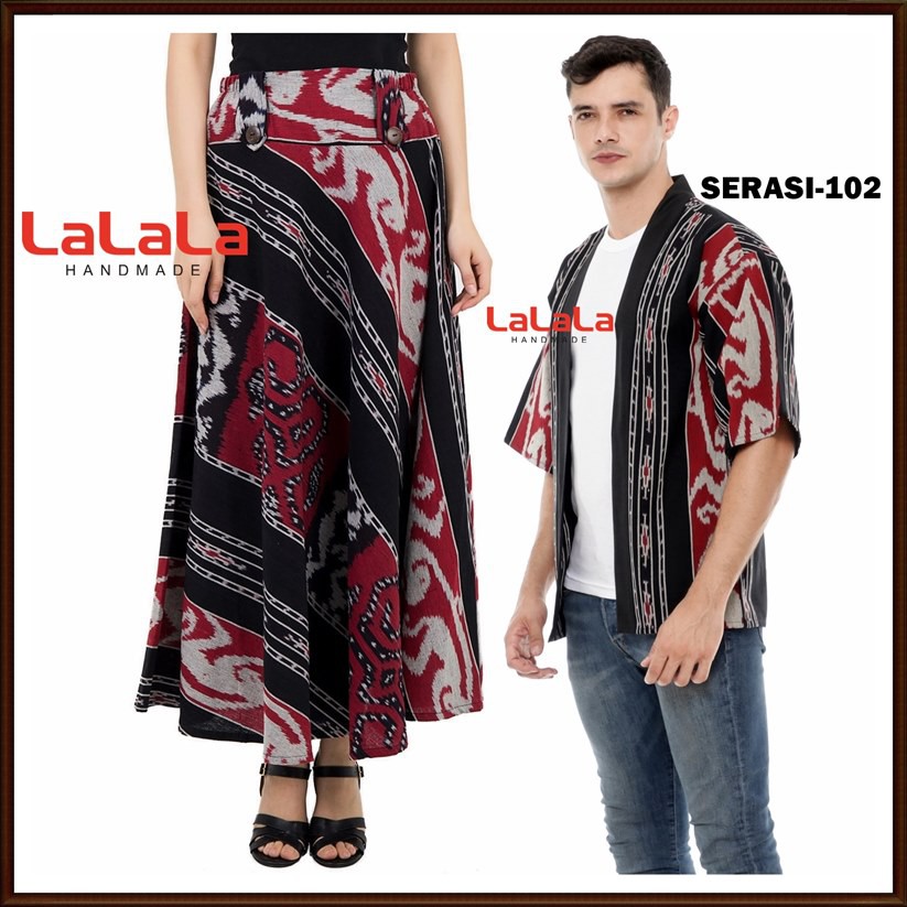 set couple tenun etnik model baju sarimbit atasan baju outer blazer rok motif nusantara