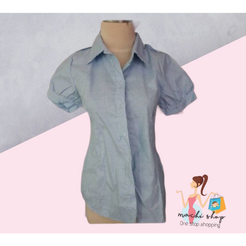 kemeja biru garis garis