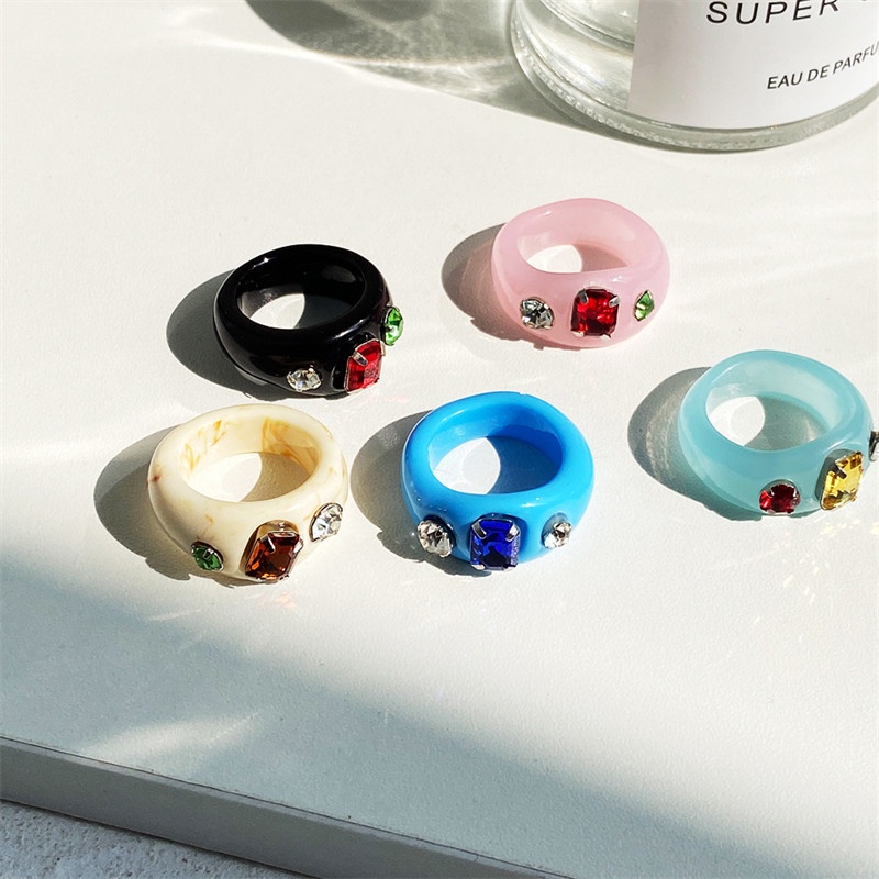 [ACKER] Retro Style Resin Acrylic Cincin Zirkon Untuk Wanita / Pria