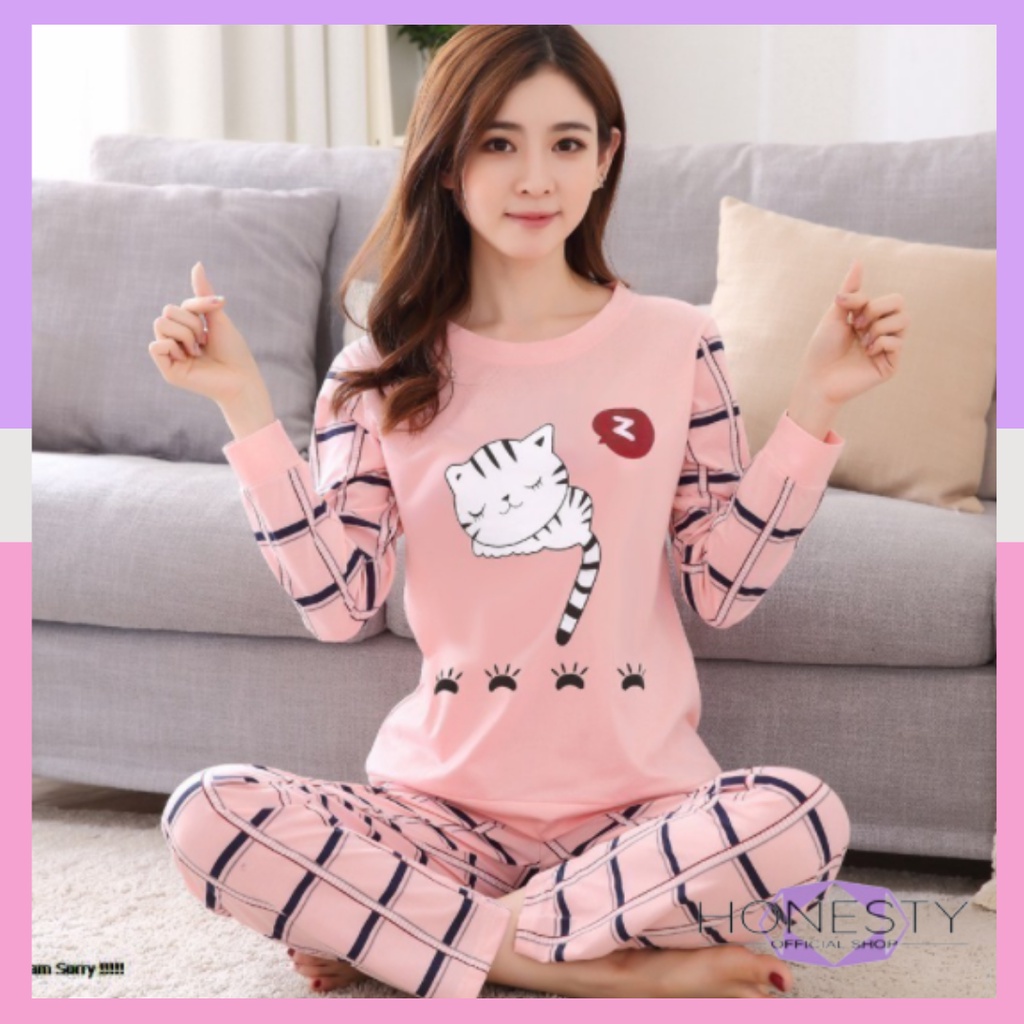 Set Baju Tidur Spandek Piyama Lengan Celana Panjang Import Lucu Cantik 88911