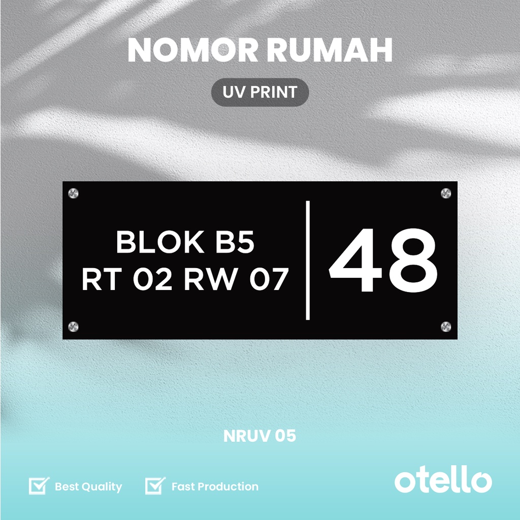 Otello - Custom Nomor Rumah Acrylic UV Print | Papan Alamat No Akrilik Modern Minimalist