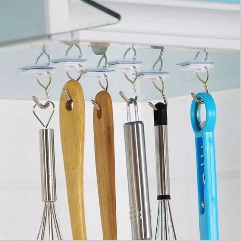 Isi 6 pcs Gantungan Hanger Tempel Dinding -- AC 309 -- Kuat Gantungan Hook Kail Serbaguna untuk Kunci Baju Sapu - Peralatan Dapur rumah tangga untuk perabot kamar tamu kamar mandi kamar tidur