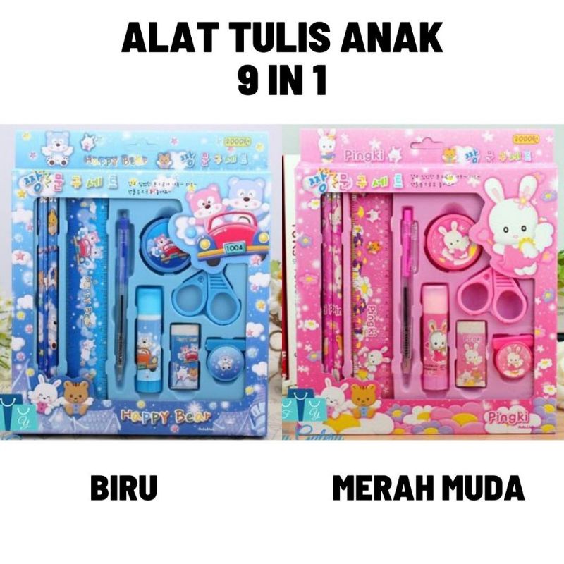 Set alat tulis anak paud SD 9 in 1 bisa buat kado ulang tahun murah meriah bermanfaat