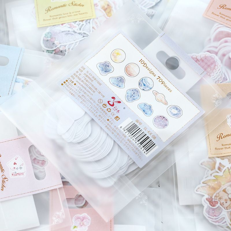 [MILOLI] 70Pcs ROMANTIC STICKER & FROST SEAL Sticker Décor Jurnal Stiker Hias Diary Scrapbook -B0316-4