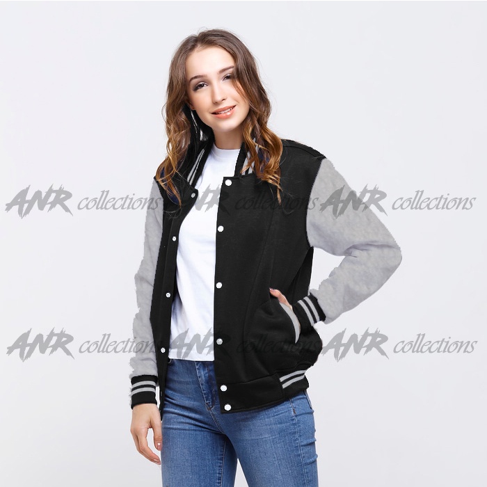 Jaket Baseball Milea Dilan Varsity Kancing Wanita Bahan Fleece