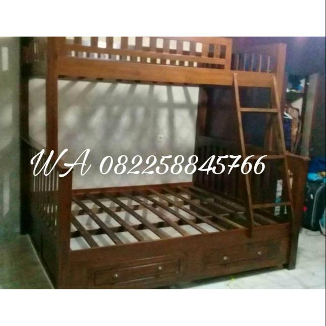 Ranjang Dipan Untuk Kamar Anak Tingkat, Bunkbed Minimalis Kayu Jati Khas Jepara