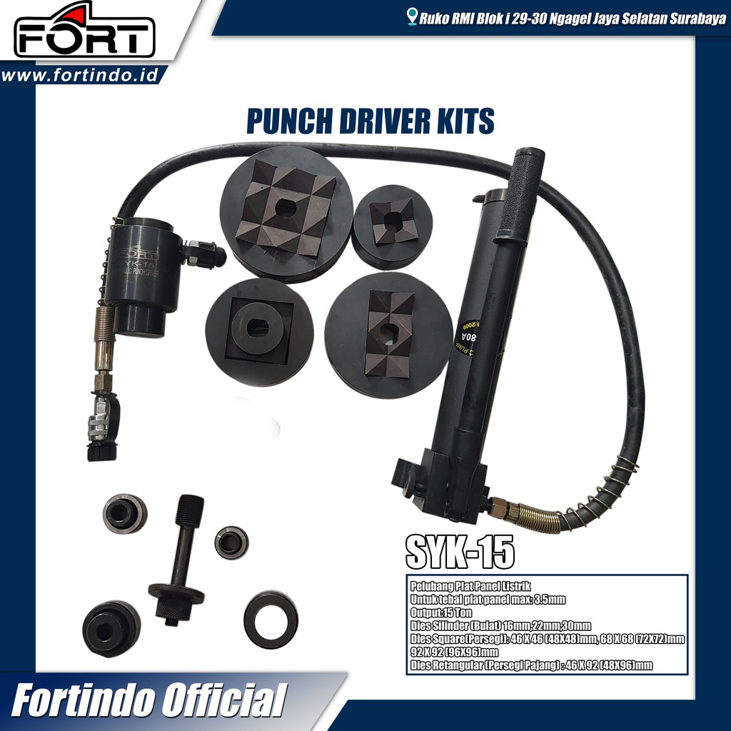 

Mesin Pelubang Plat SYK-15 FORT Punch Driver Kits Pembolong Plong Box MERK FORT