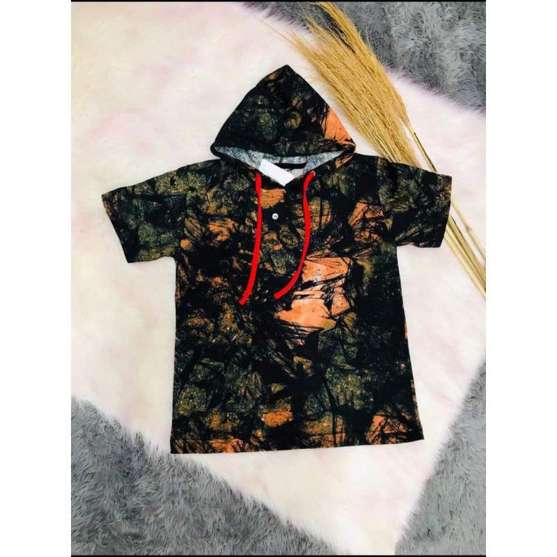 kaos hoodie kupluk anak katun print usia 2-8 tahun