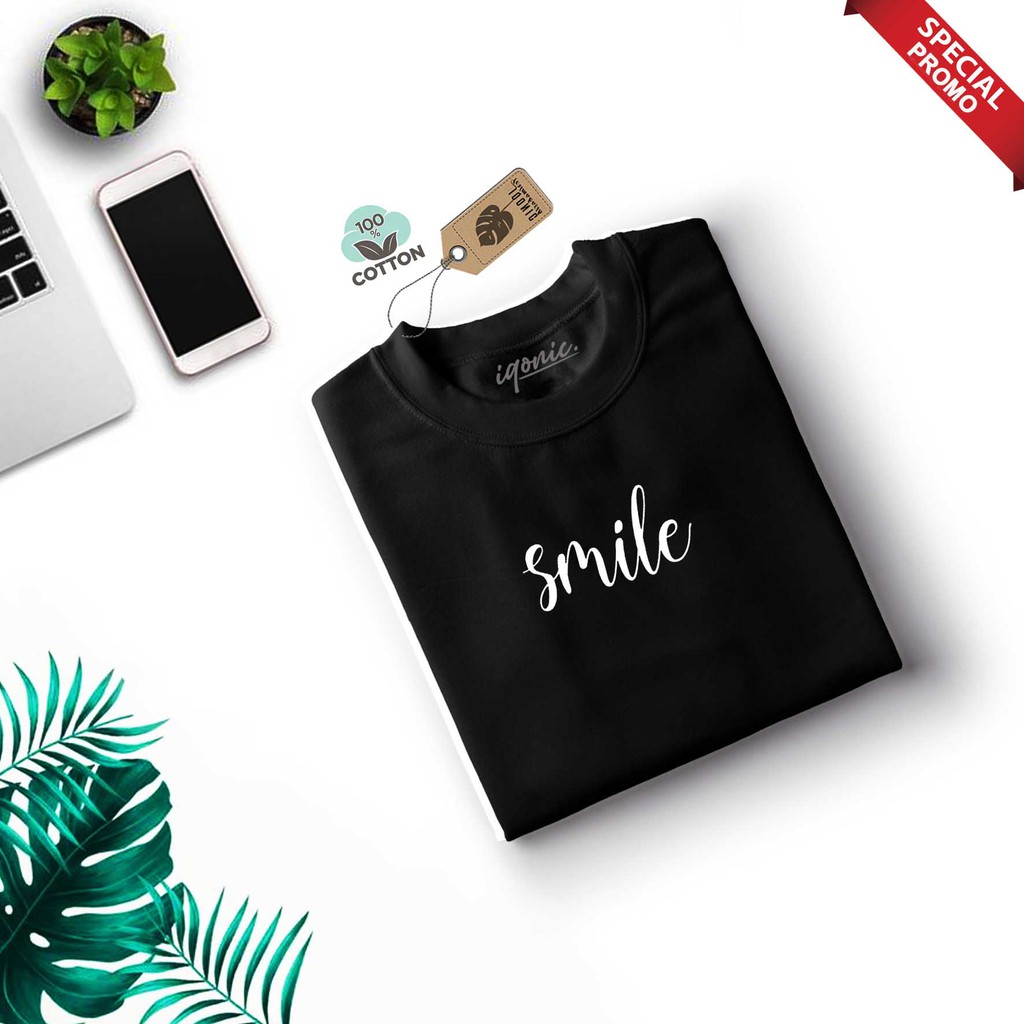 Brother Store Kaos Distro Pria - KAOS COWOK - Kaos Kata Kata Keren - Smilee Text Putih Premium