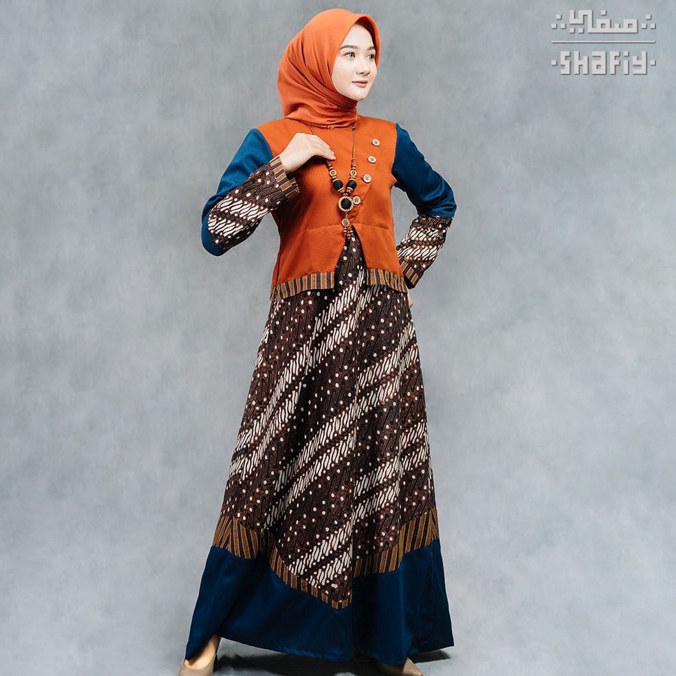 Savya Gamis Batik Shafiy Original Modern Etnik Kombinasi Polos Tenun Lurik Dress Wanita Muslimah Dewasa Kekinian Cantik Kondangan Blouse Batik Wanita Muslim Syari Premium Terbaru Dress Tradisional