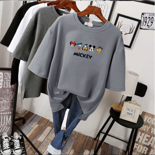 Oversize Tee Tshirt   Model Longgar Untuk Wanita Motif MF Mickey Friends