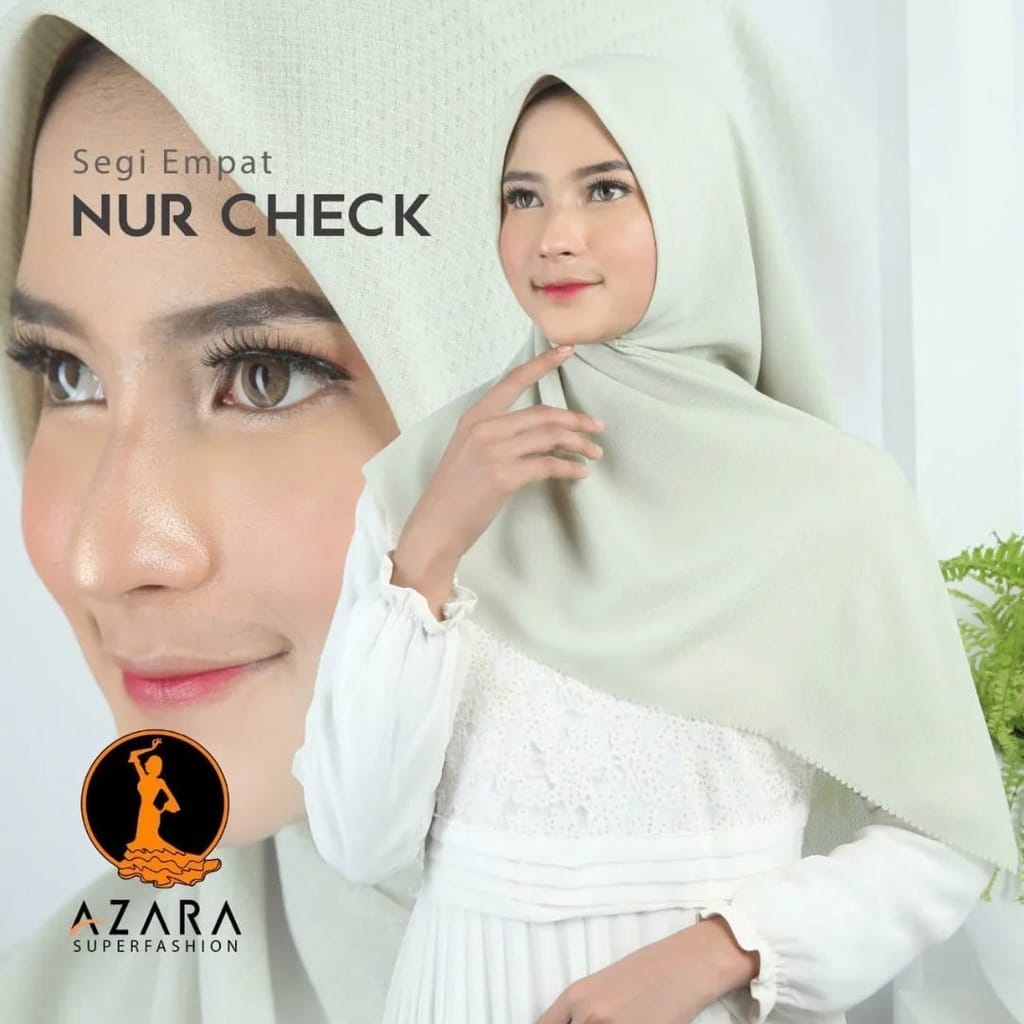 HIJAB NUR CHECK LASER CUT LC BY AZARA CORNSKIN POLOS KERUDUNG SEGI EMPAT VOAL