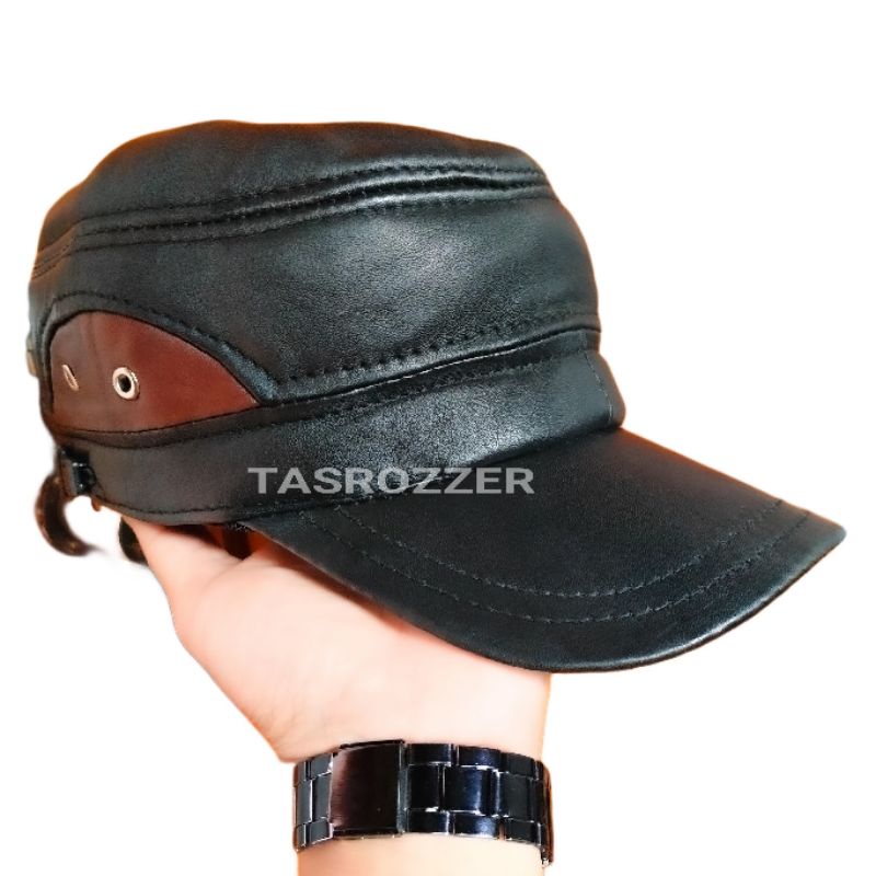 Topi pria kulit asli variasi coklat