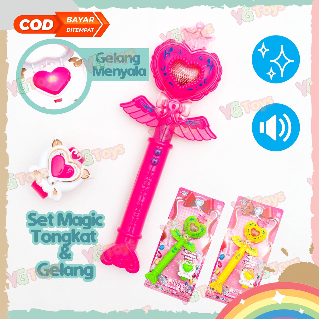 YGtoys Mainan Tongkat Peri Ajaib Gelang Nyala Anak Perempuan Magic Wand Musik Bintang Fairy Stick Lampu Suara