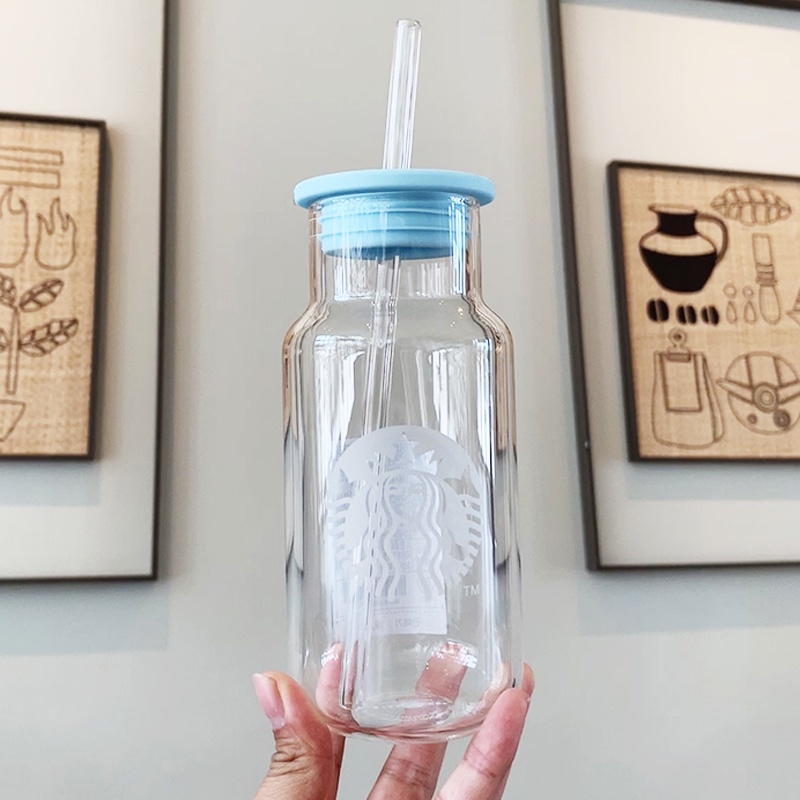 Starbucks Cangkir Kaca Botol Minum Kaca Transparan Reusable With straw 473ml