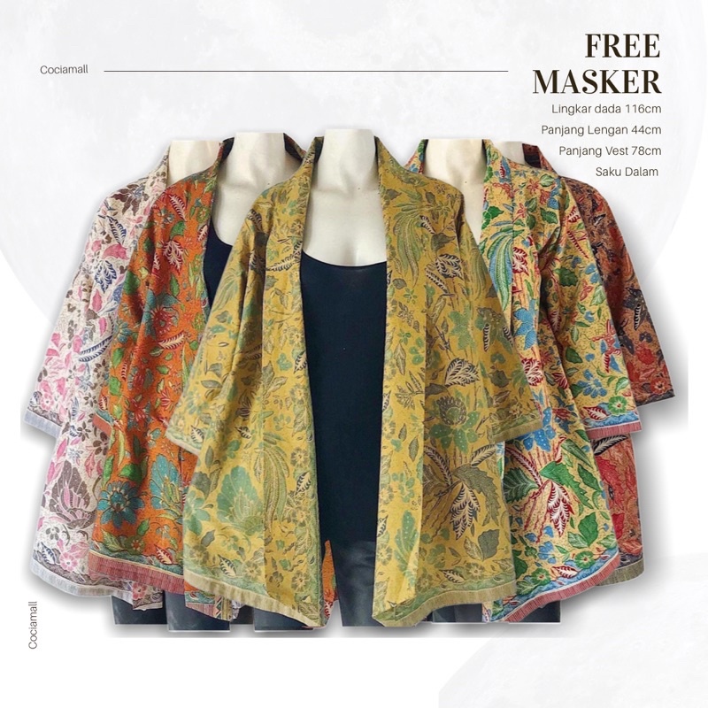 Atasan Outer Rompi Cardigan Vest Batik Wanita Lengan Panjang Jumbo Ld 116cm Saku Dalam Bahan Katun H
