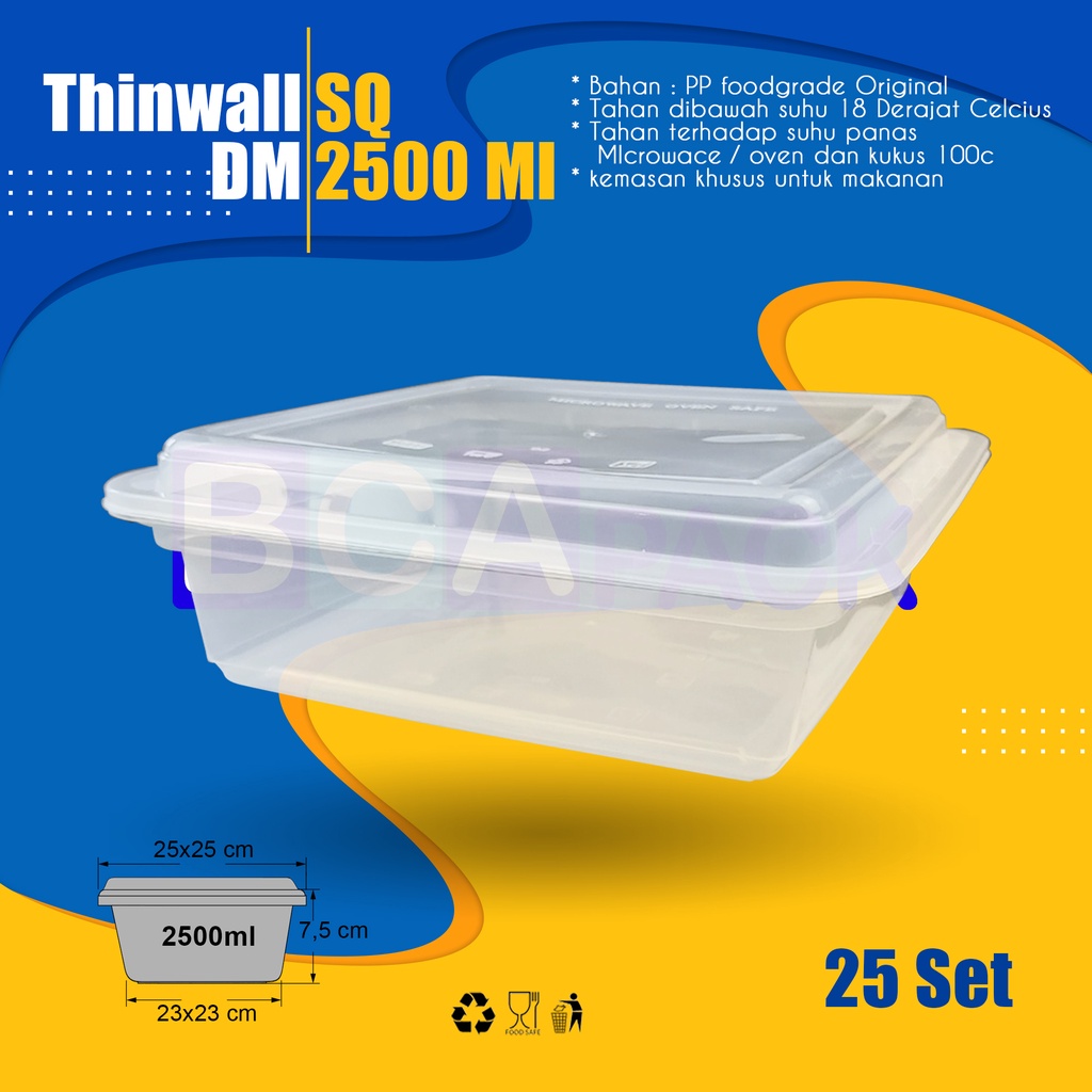 THINWALL DM 2500 ML SQUERE - 2500ML SQ - FOOD CONTAINER - ISI 25PCS