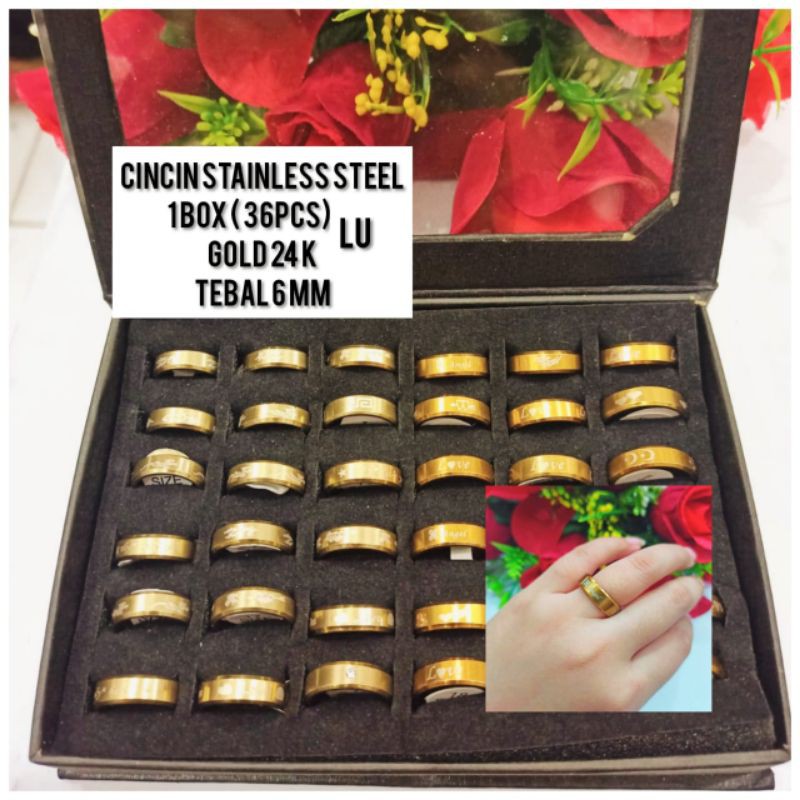 NEW GROSIR (1 BOX 36pcs ) CINCIN STEENLESS STEELSERIES WARNA GOLD