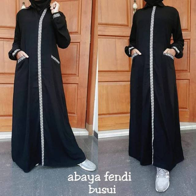 Abaya Gamis RIA RICIS Maxi Dress Arab Saudi motif Fendi Turki Umroh Dubai Turkey India Wanita Hitam